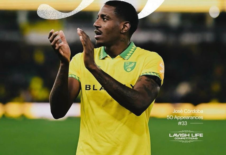 José Córdoba suma su partido número 50 con el Norwich City