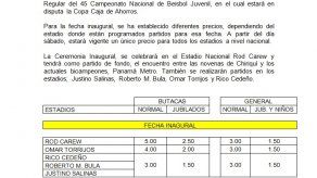 Entradas a fecha inaugural del béisbol juvenil costarán 3