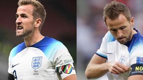 A la derecha Kane con al brazalete One Love y a la hizquierda con la banda que utiliza en el partido ante Irán.