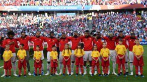 La selección de Panamá durante el himno nacional en Rusia 2018 por primera vez