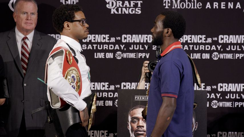 Errol Spence Jr y Terence Crawford tuvieron su primer cara a cara en Conferencia