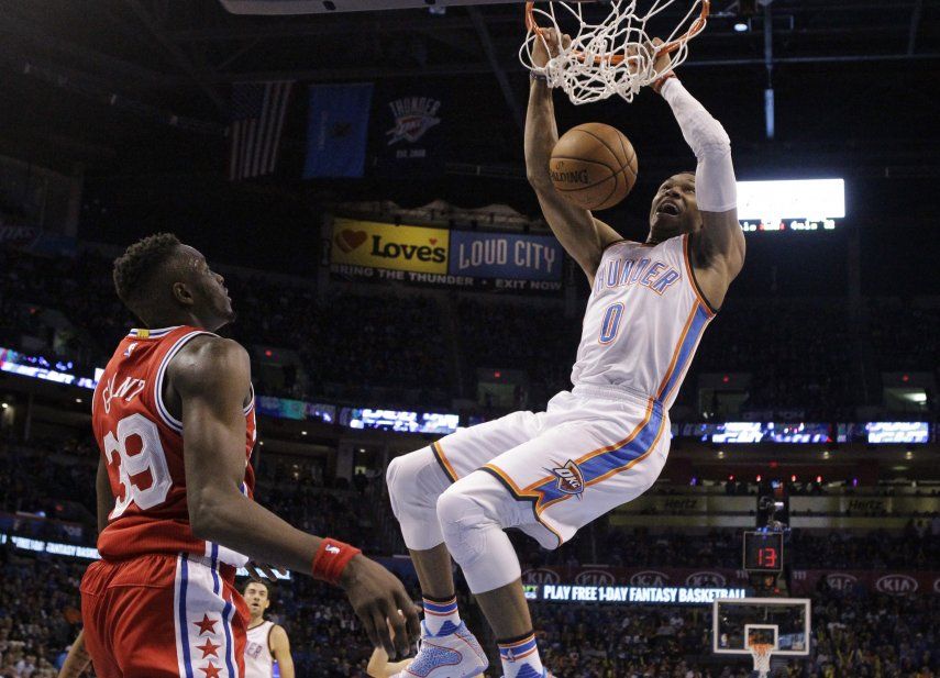Westbrook con triple doble; Thunder supera a 76ers