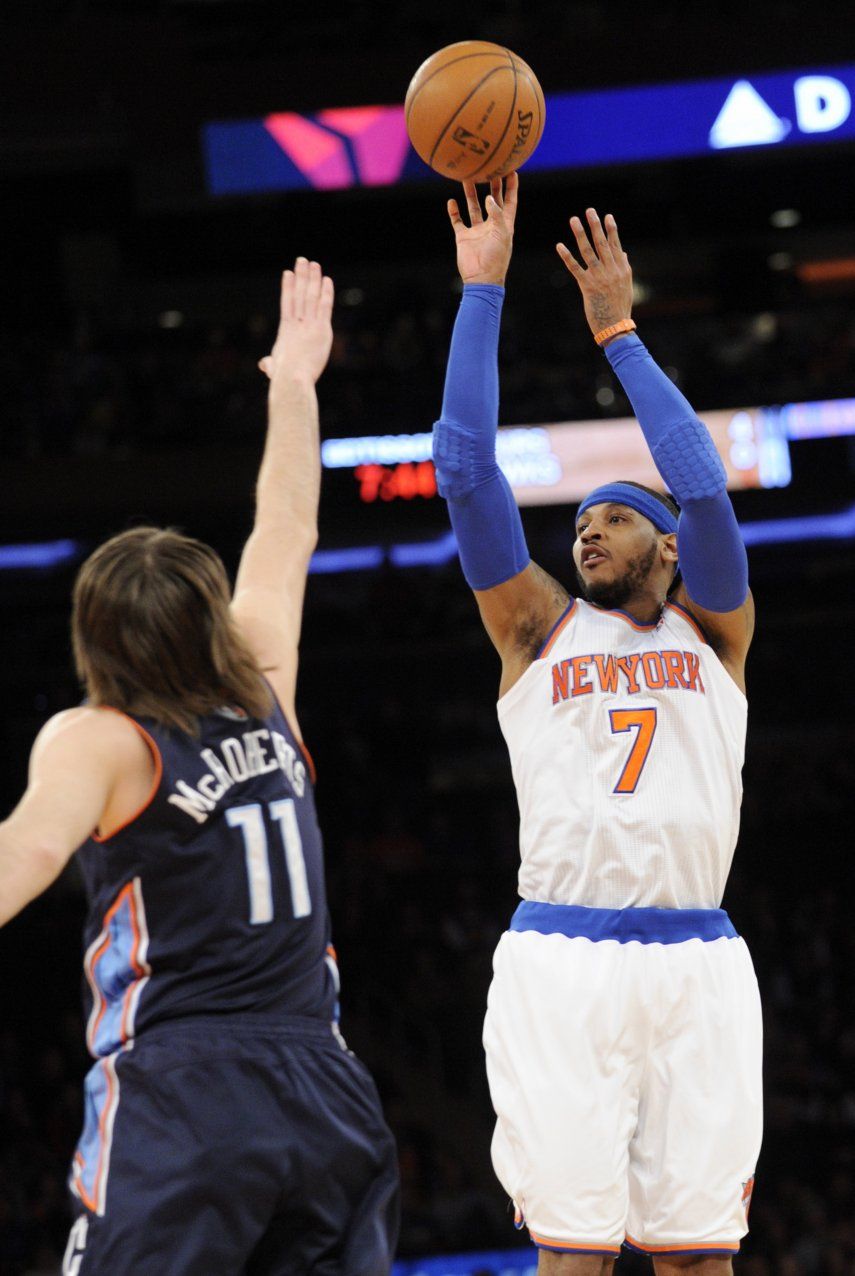 Knicks vencen a Bobcats con 62 puntos de Anthony